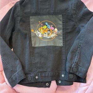 Vintage Kids Space Jam Black Denim Jacket with patch on back. Size 5-6 kids